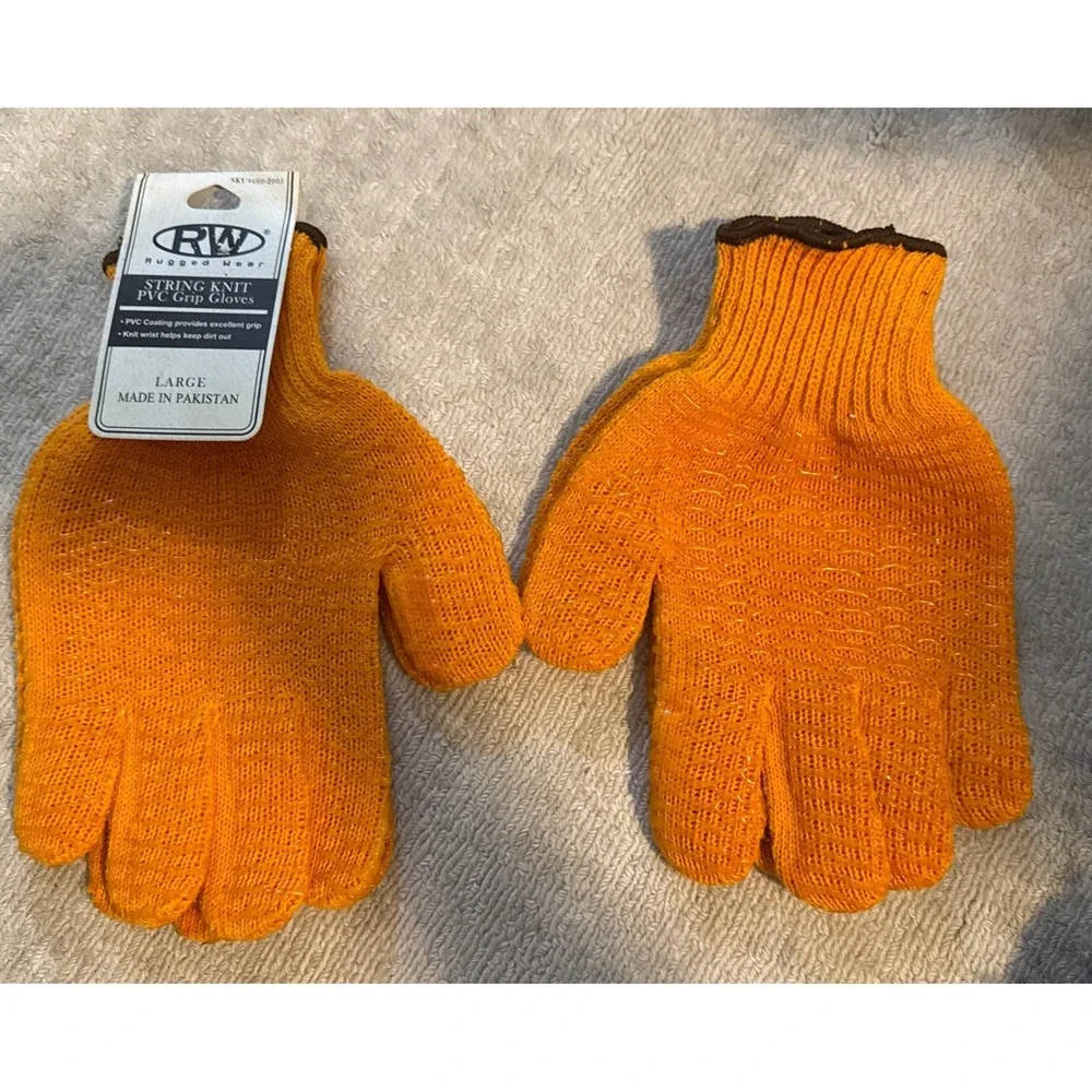 Rugged Wear String Knit PVC Grip Gloves Orange Large 660-2005 Work Safety